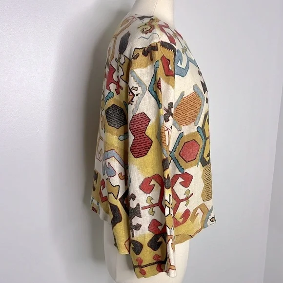 Chico’s linen geo bold print jacket size 2 = size large - Picture 3 of 8